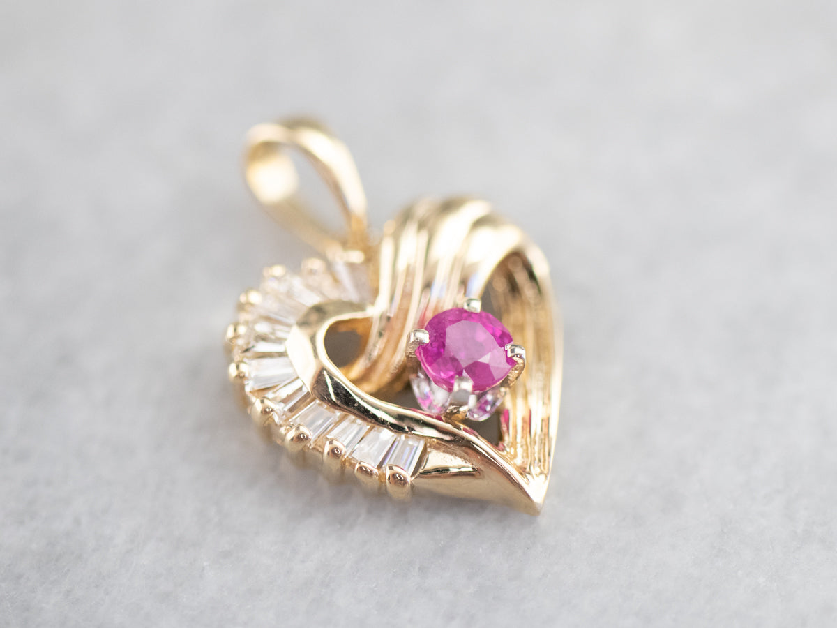 Ruby and Diamond Heart Pendant