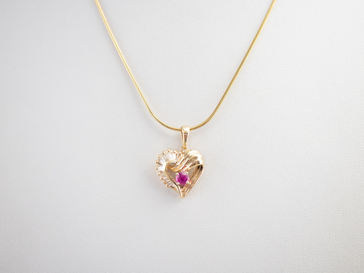 Ruby and Diamond Heart Pendant