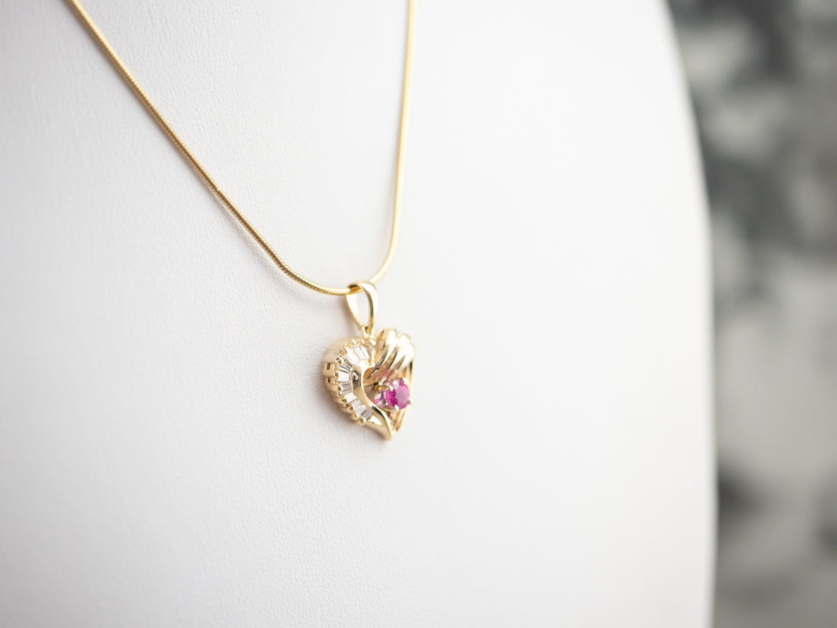 Ruby and Diamond Heart Pendant