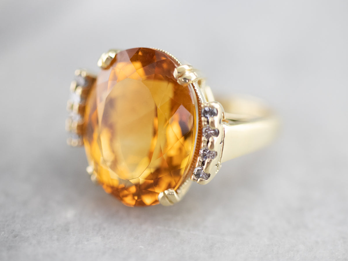 Citrine and Diamond Cocktail Ring
