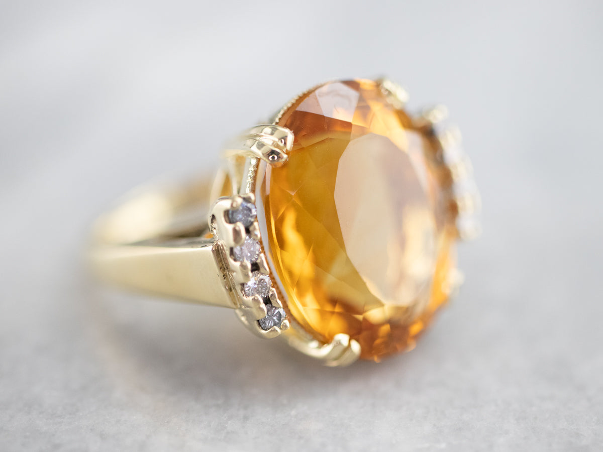 Citrine and Diamond Cocktail Ring