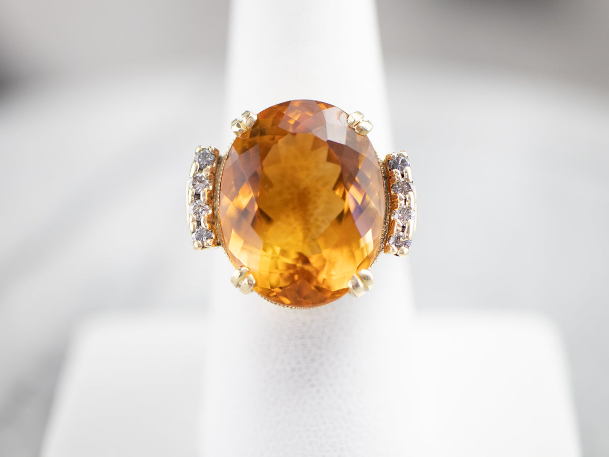 Citrine and Diamond Cocktail Ring