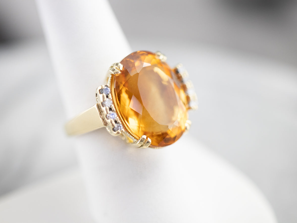 Citrine and Diamond Cocktail Ring