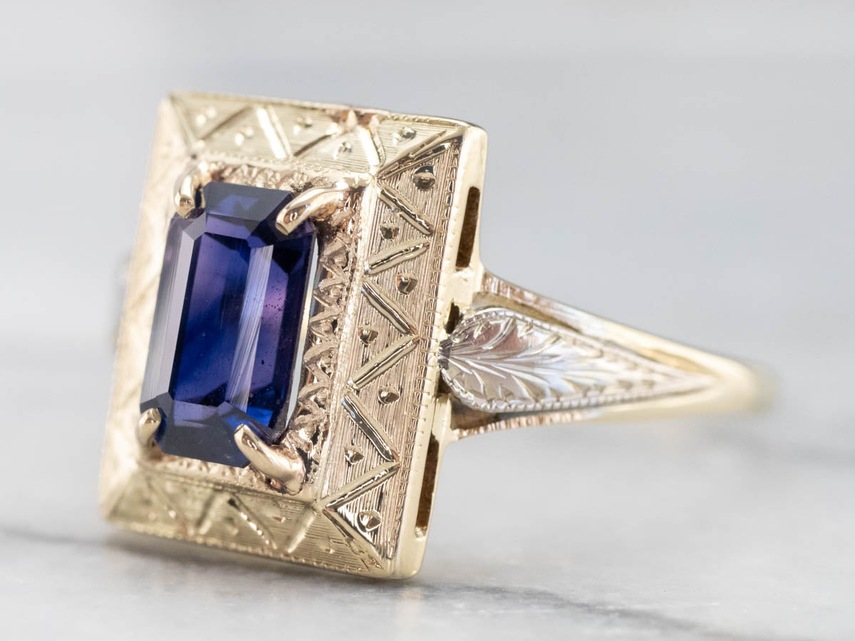 Engraved Purple Sapphire Ring