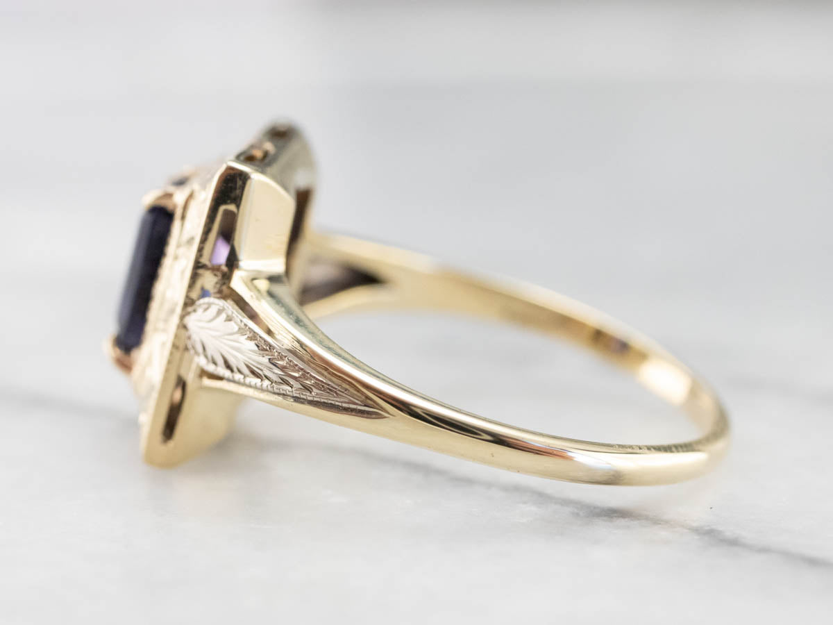 Engraved Purple Sapphire Ring