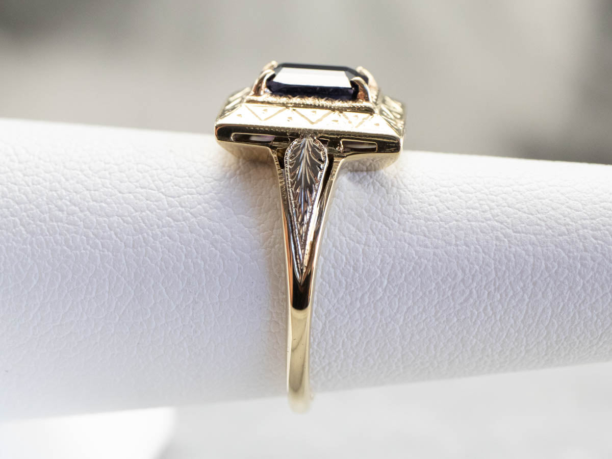 Engraved Purple Sapphire Ring