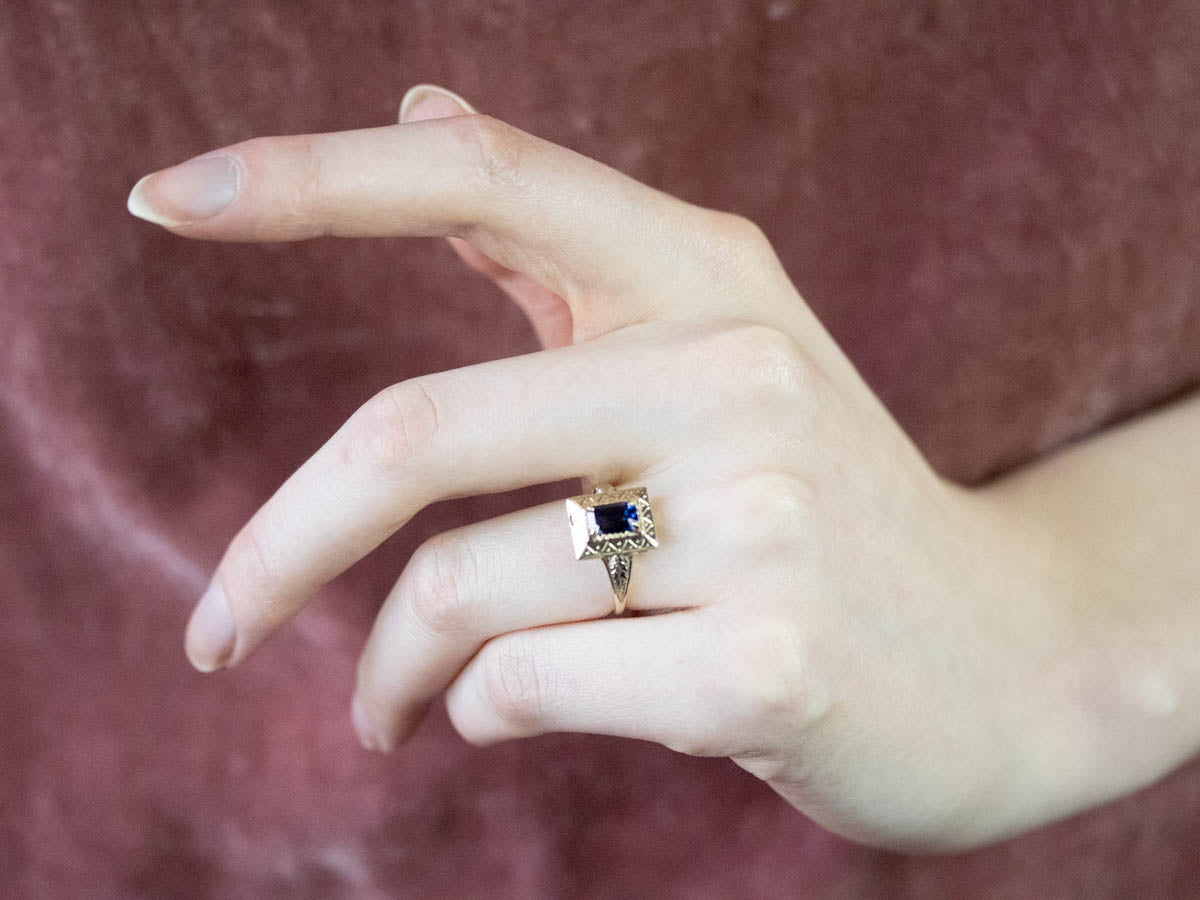Engraved Purple Sapphire Ring