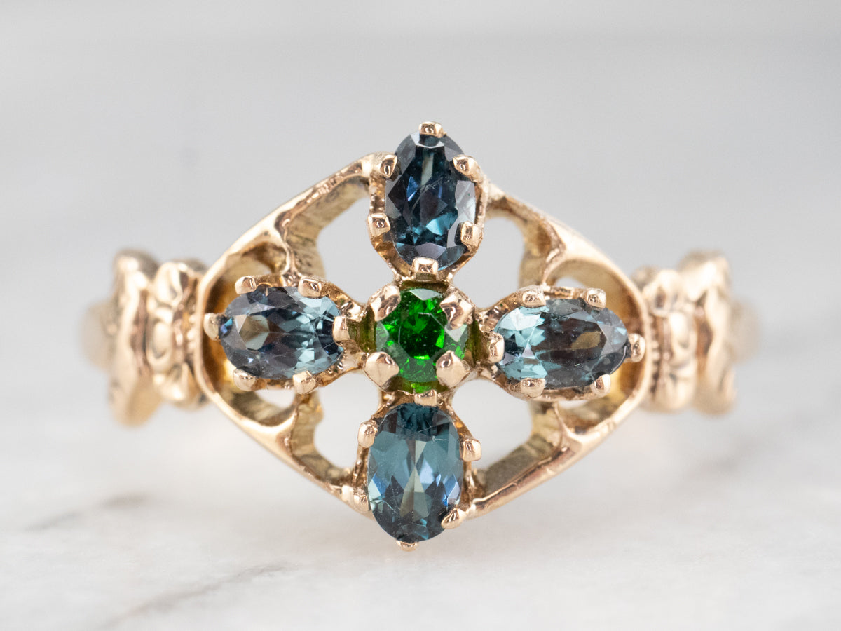 Antique Demantoid Garnet and Sapphire Ring
