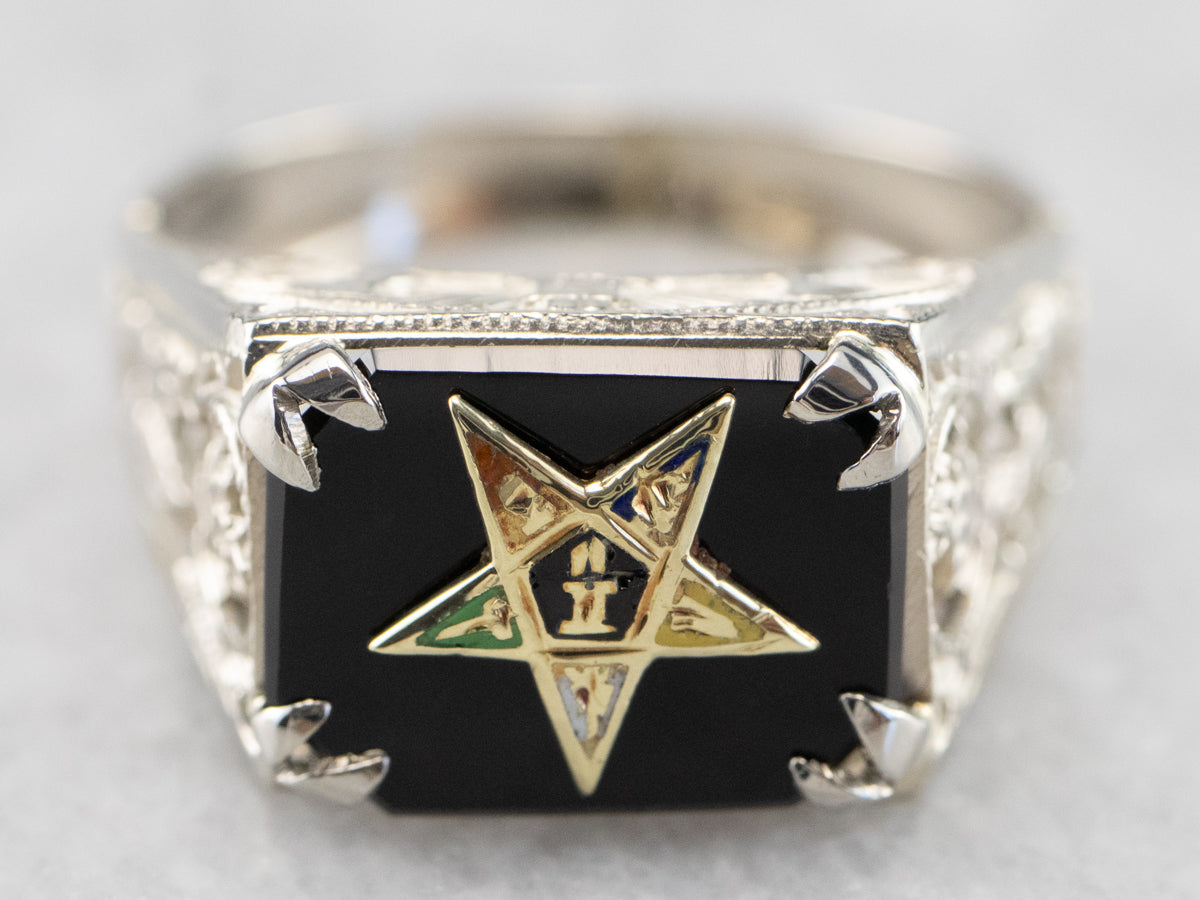 Onyx 1920s Enamel Eastern Star Ring