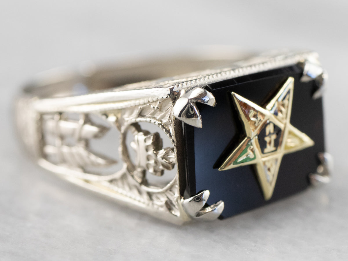 Onyx 1920s Enamel Eastern Star Ring