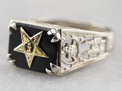 Onyx 1920s Enamel Eastern Star Ring