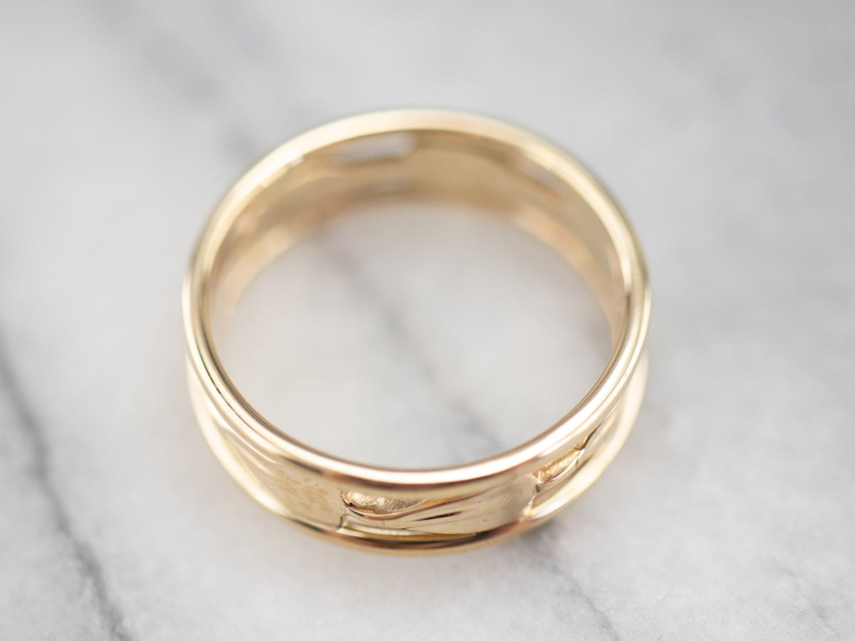 Yellow Gold Leaf Pattern Band