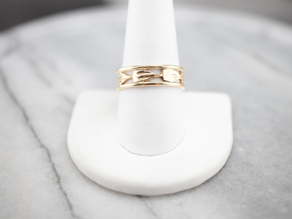 Yellow Gold Leaf Pattern Band