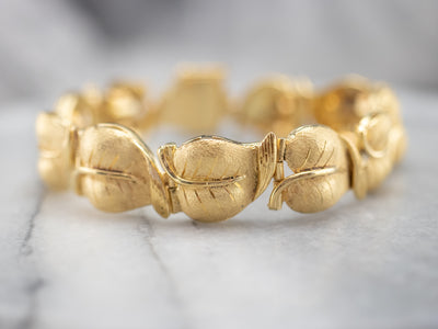 Botanical Heavy 18 Karat Gold Link Bracelet