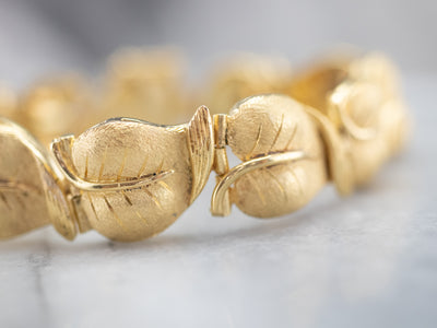 Botanical Heavy 18 Karat Gold Link Bracelet