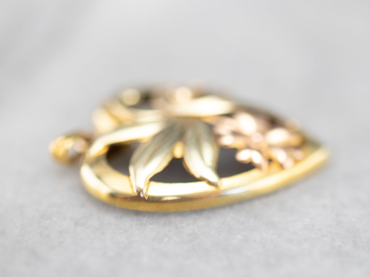 Retro Era Two Tone Gold Floral Pendant