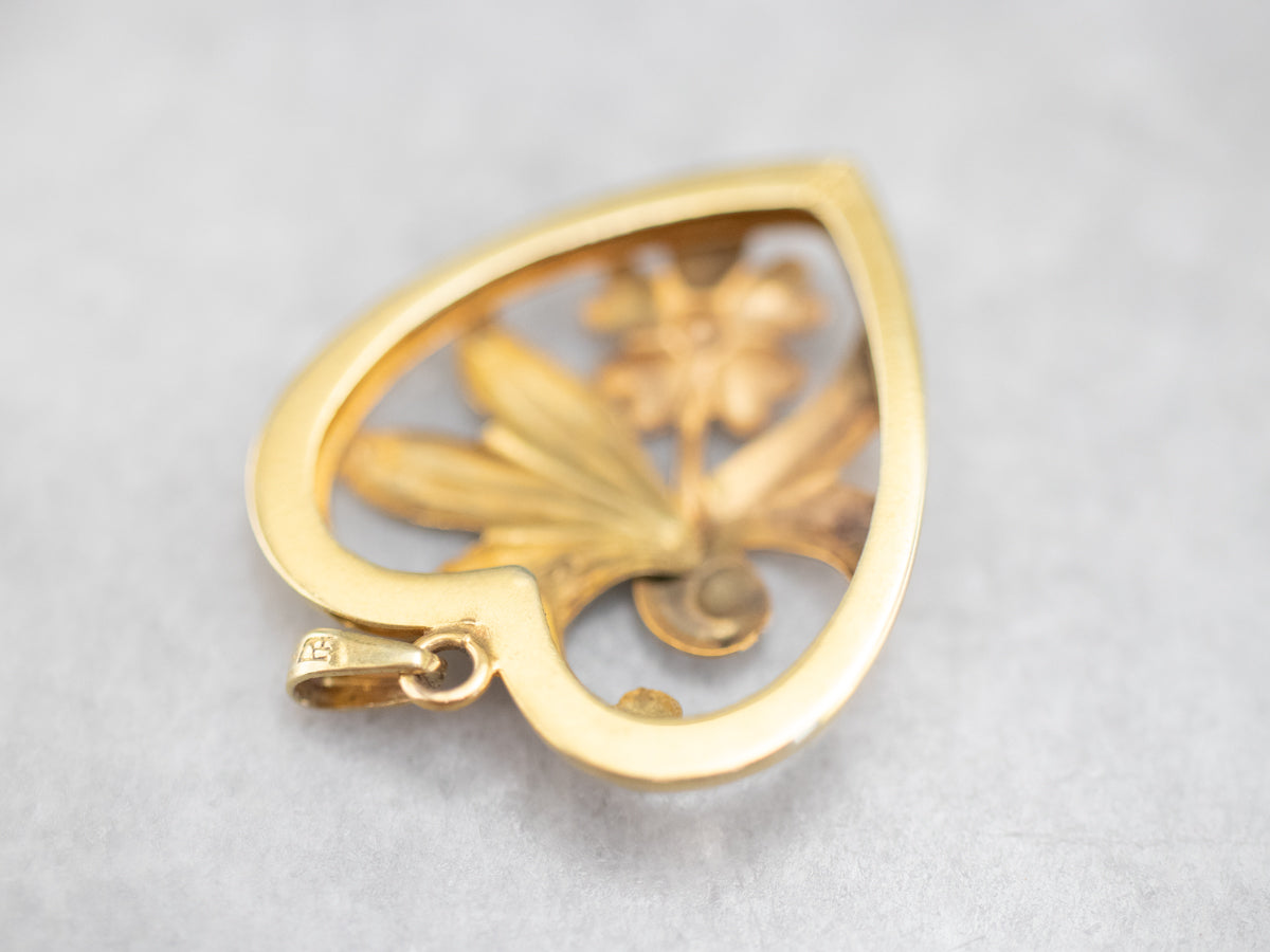 Retro Era Two Tone Gold Floral Pendant