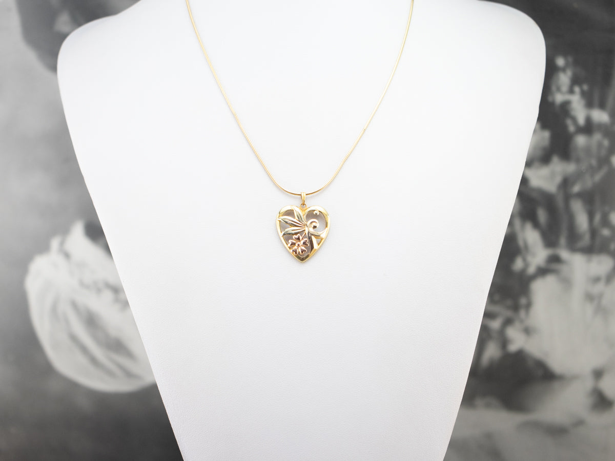 Retro Era Two Tone Gold Floral Pendant
