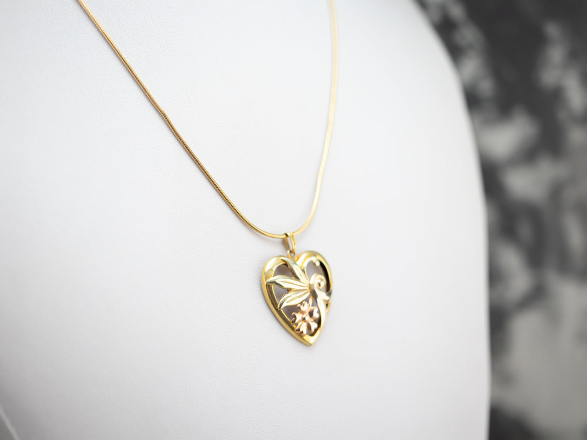 Retro Era Two Tone Gold Floral Pendant