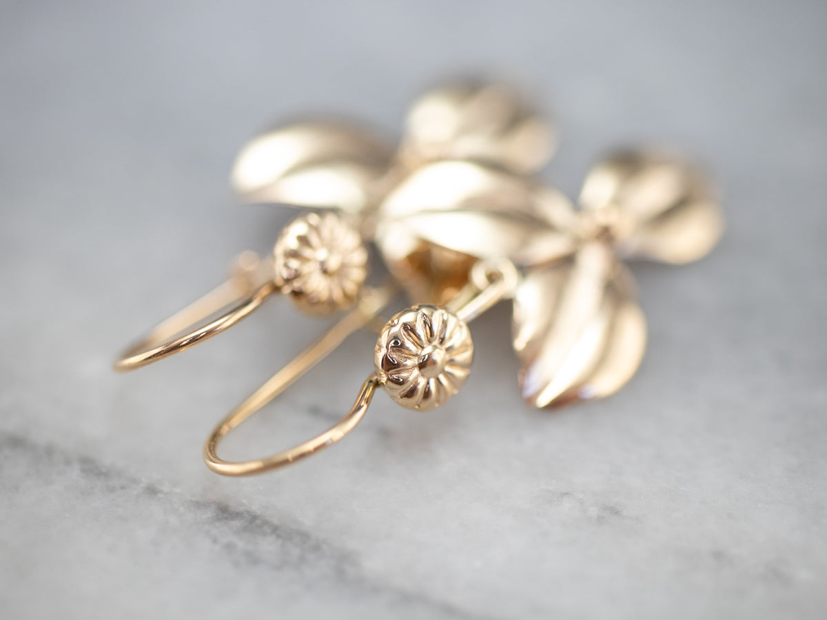 Gold Flower Drop Earrings