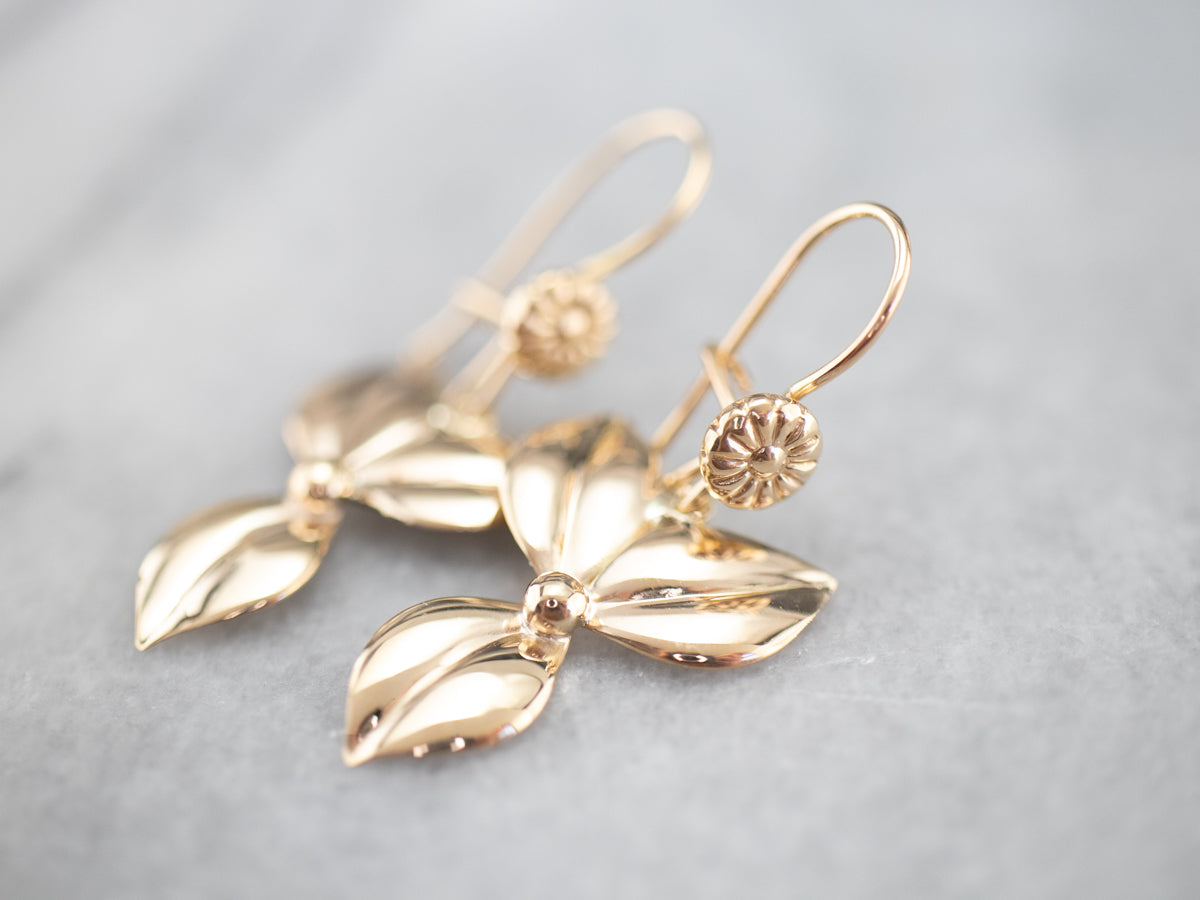 Gold Flower Drop Earrings