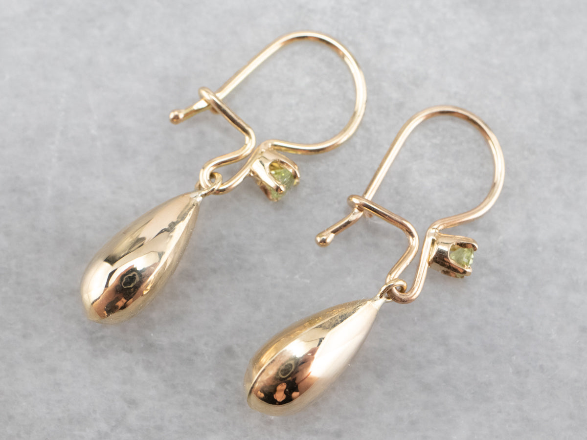 Gold Teardrop Demantoid Garnet Earrings