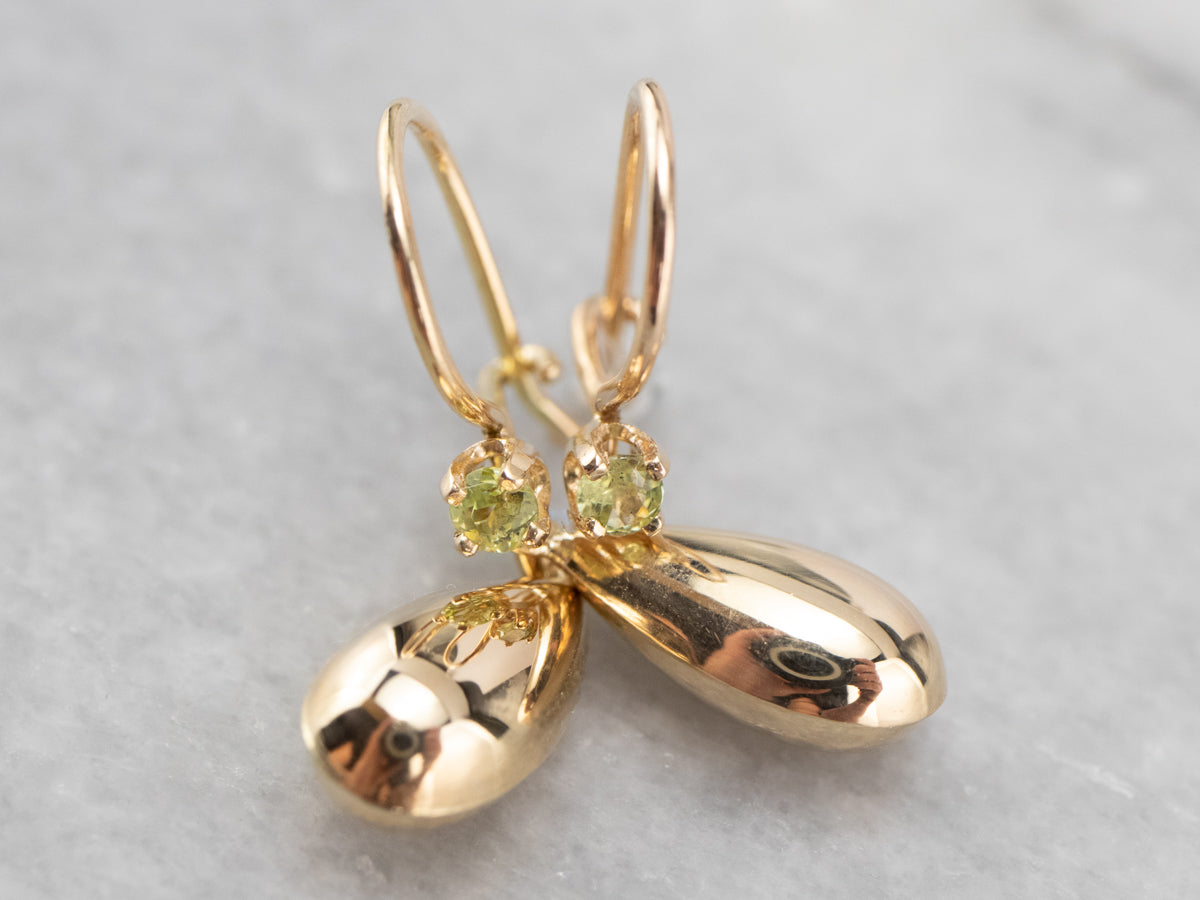 Gold Teardrop Demantoid Garnet Earrings
