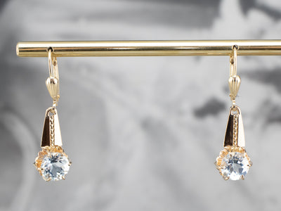 Light Blue Aquamarine Gold Drop Earrings