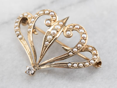 Antique Diamond and Seed Pearl Brooch