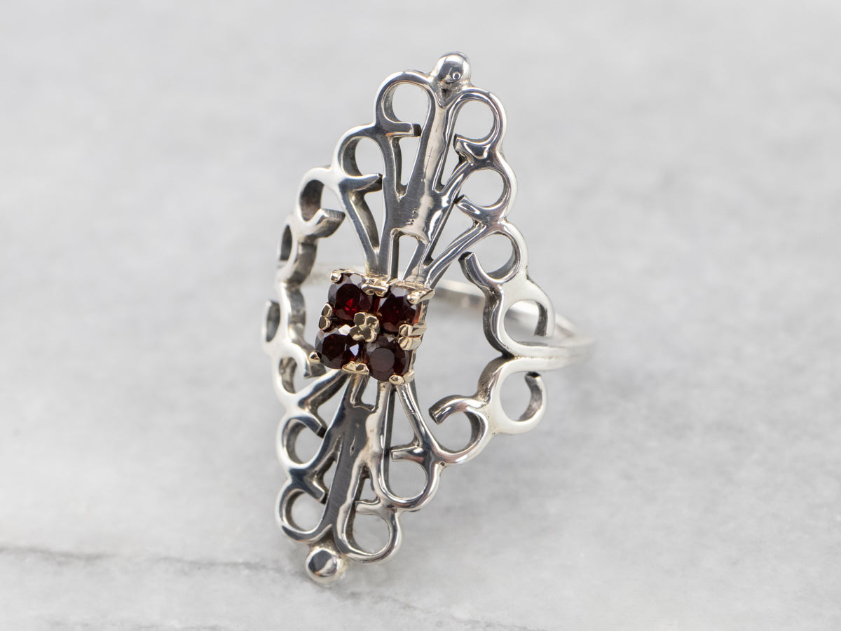Mixed Metal Garnet Filigree Ring