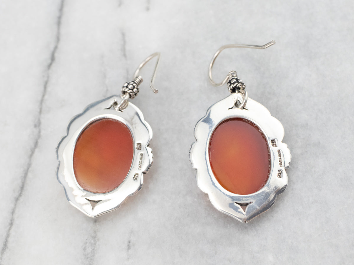 Sterling Silver Carnelian and Marcasite Drop Earrings