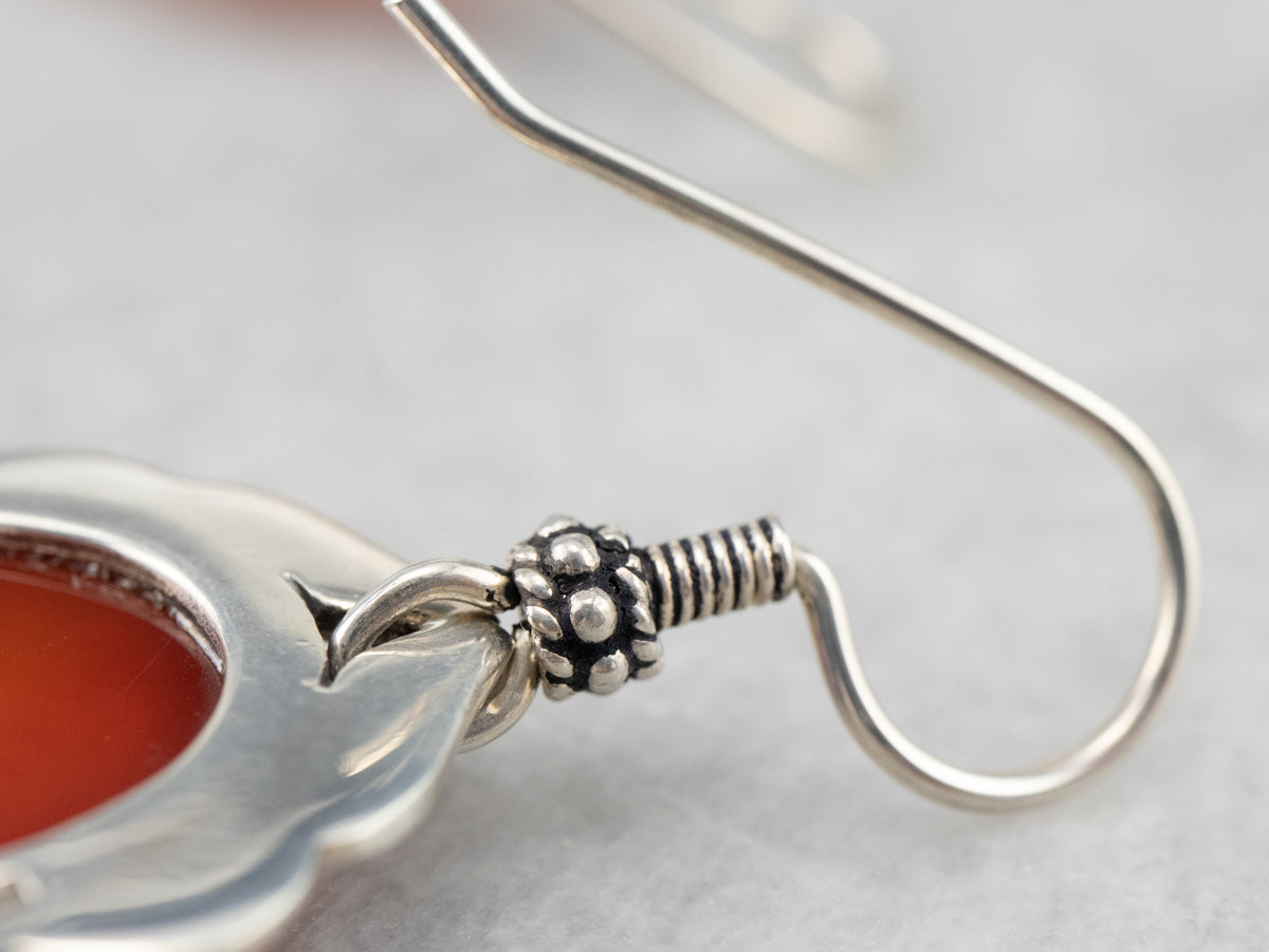 Sterling Silver Carnelian and Marcasite Drop Earrings