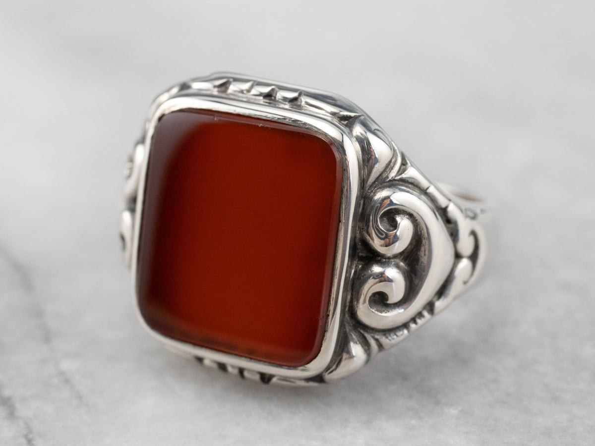 Unisex Sterling Silver Carnelian Statement Ring