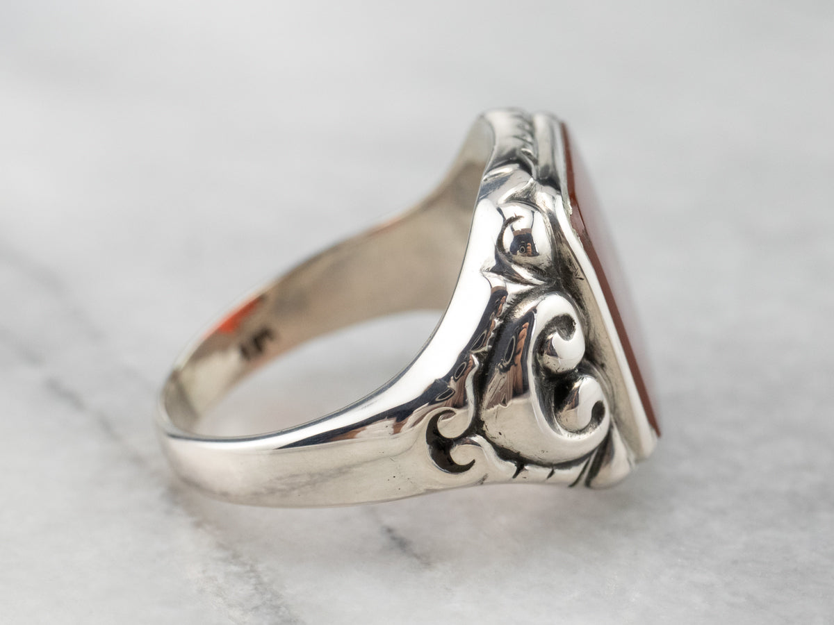 Unisex Sterling Silver Carnelian Statement Ring