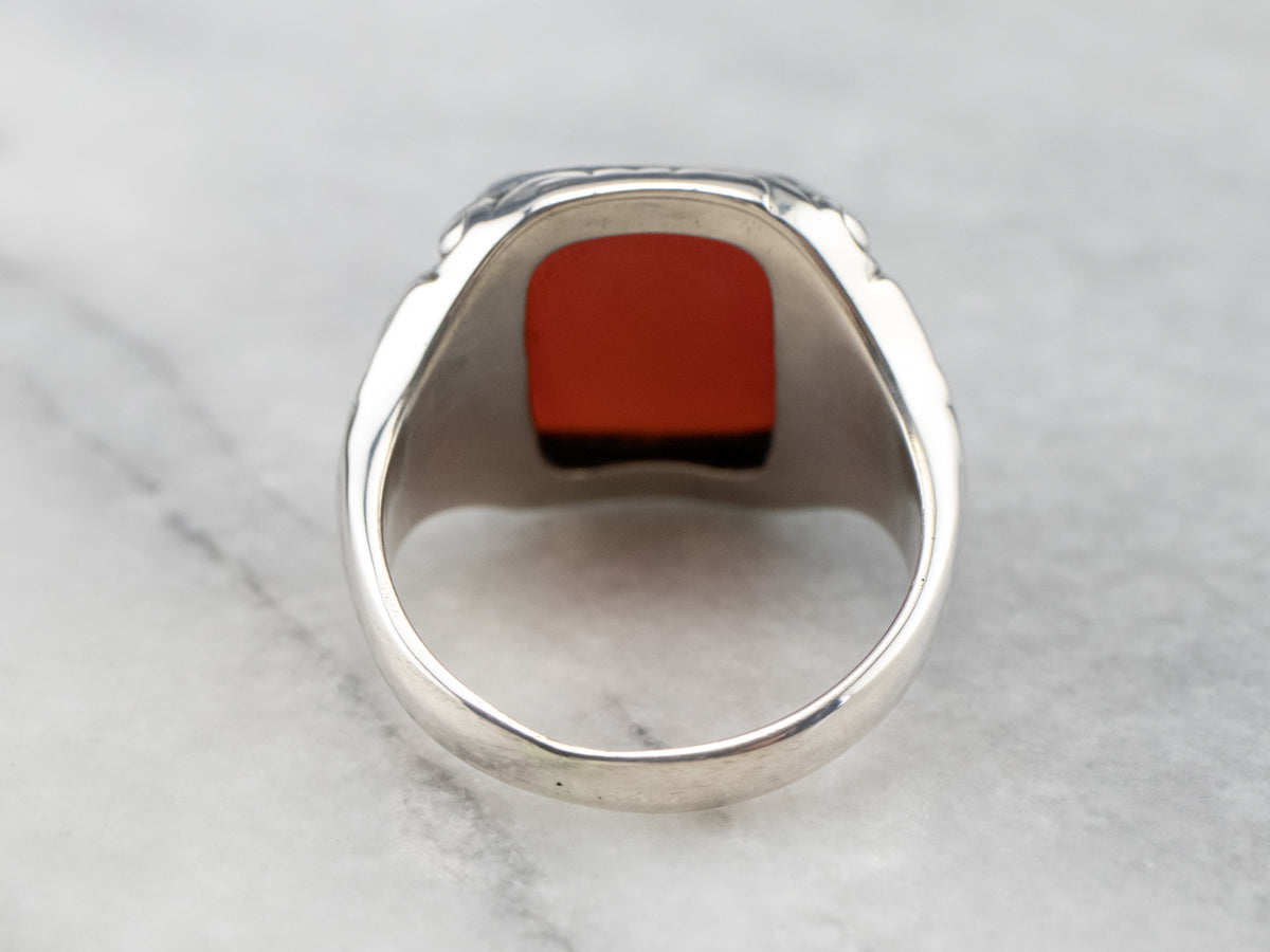 Unisex Sterling Silver Carnelian Statement Ring