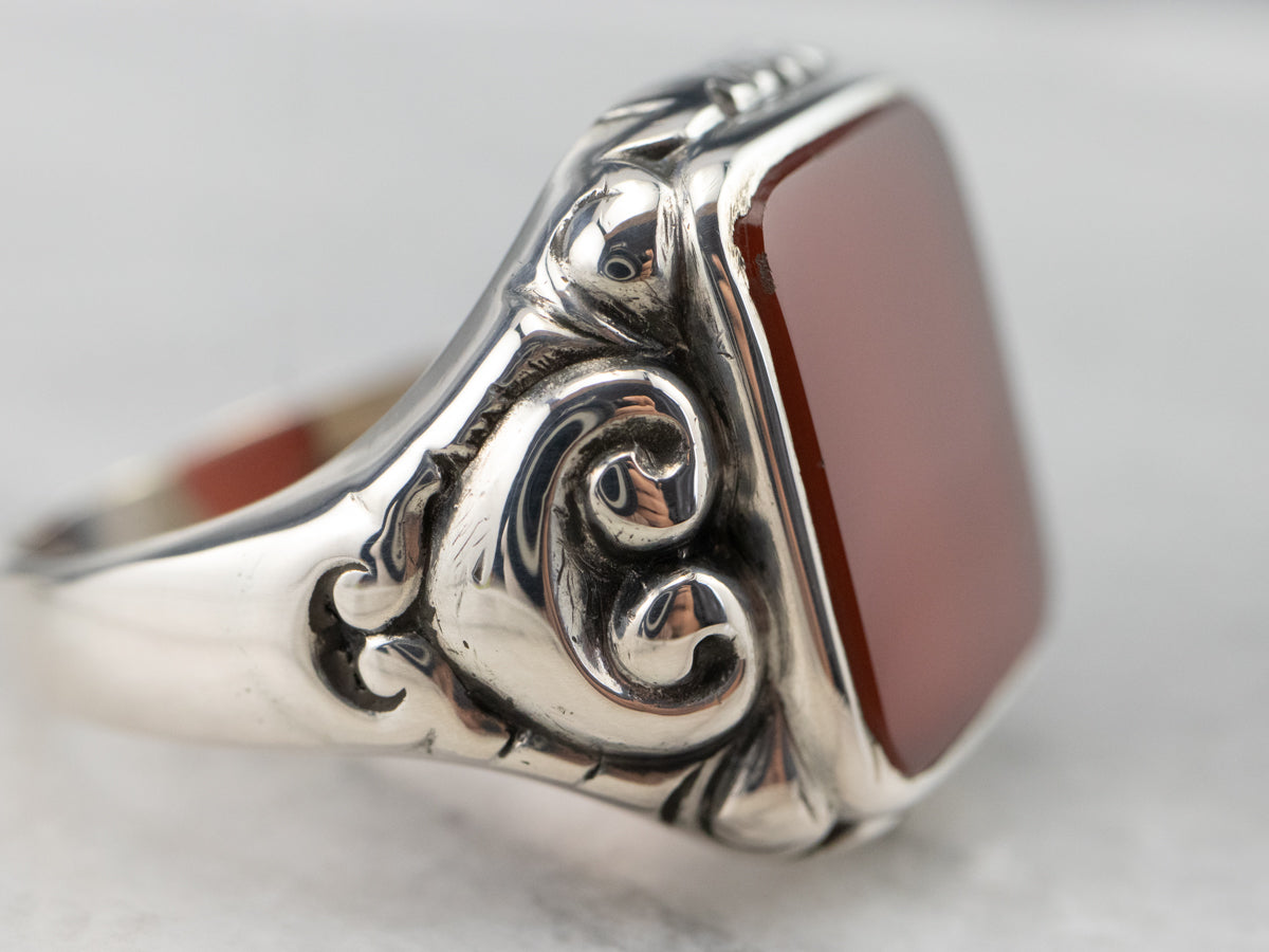 Unisex Sterling Silver Carnelian Statement Ring