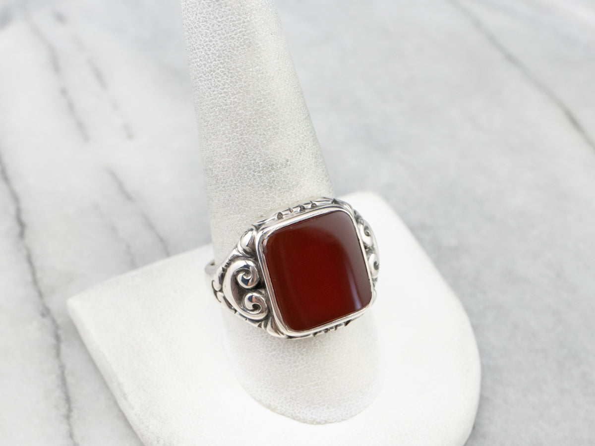 Unisex Sterling Silver Carnelian Statement Ring