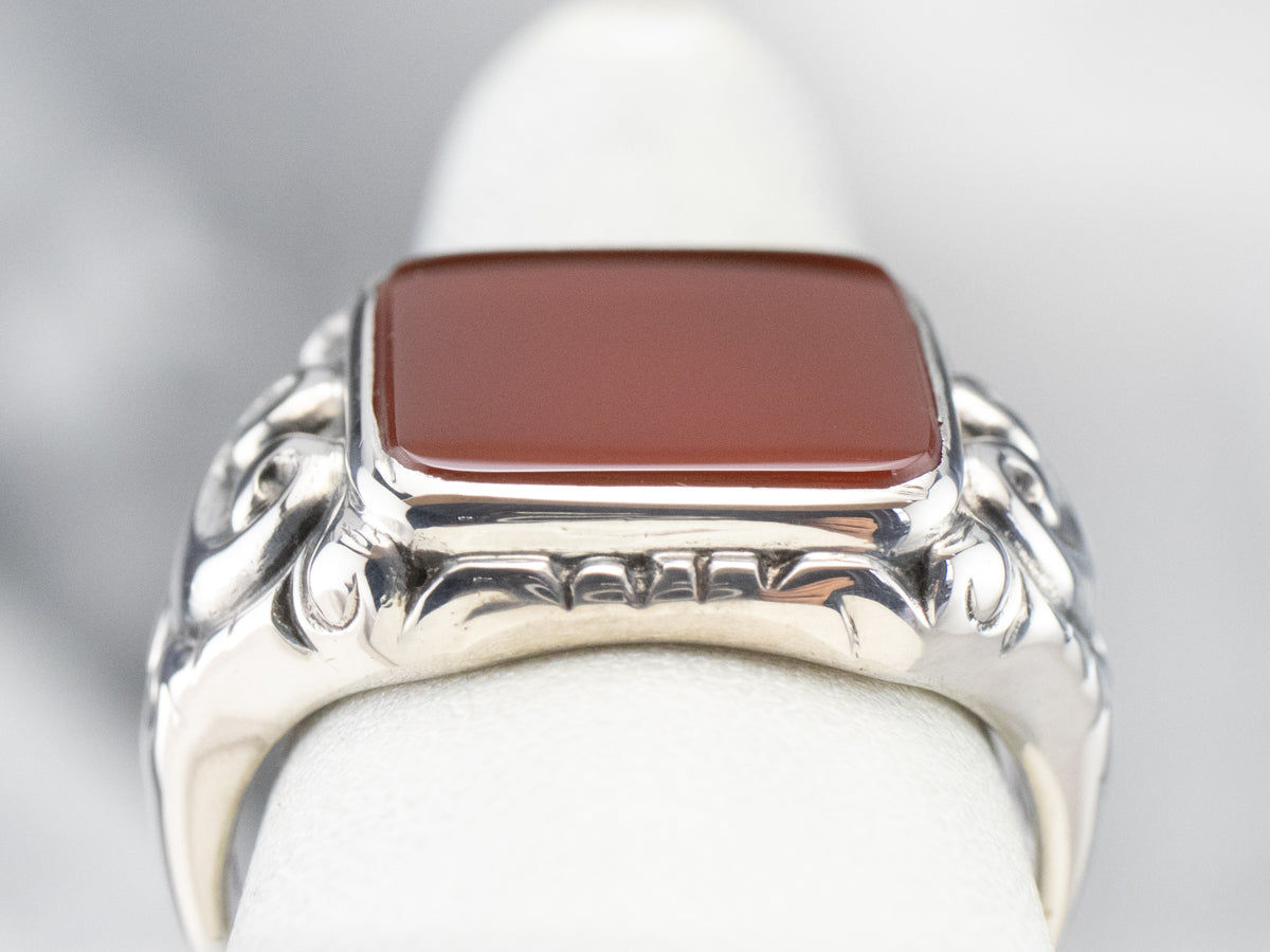 Unisex Sterling Silver Carnelian Statement Ring
