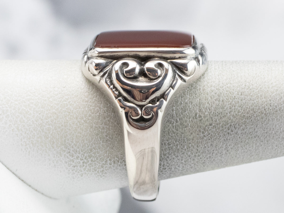Unisex Sterling Silver Carnelian Statement Ring