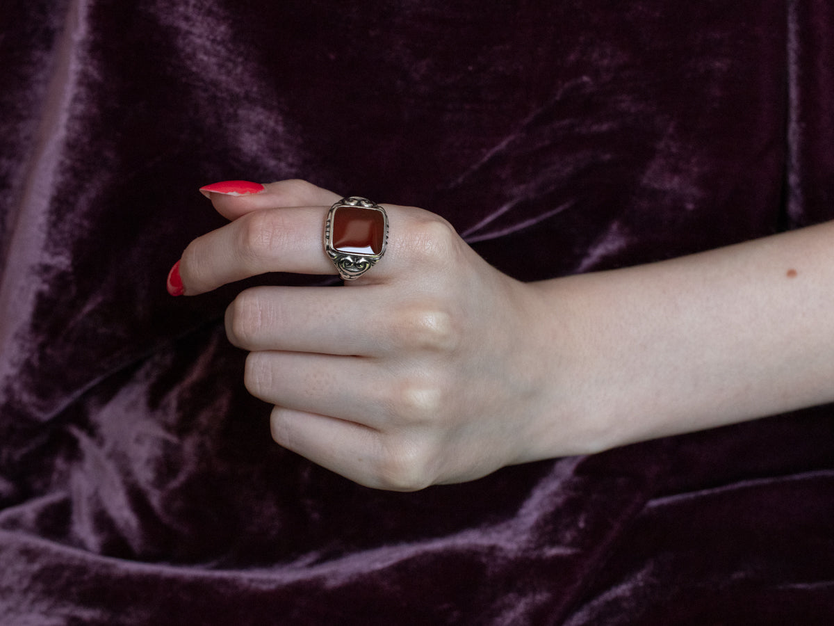 Unisex Sterling Silver Carnelian Statement Ring