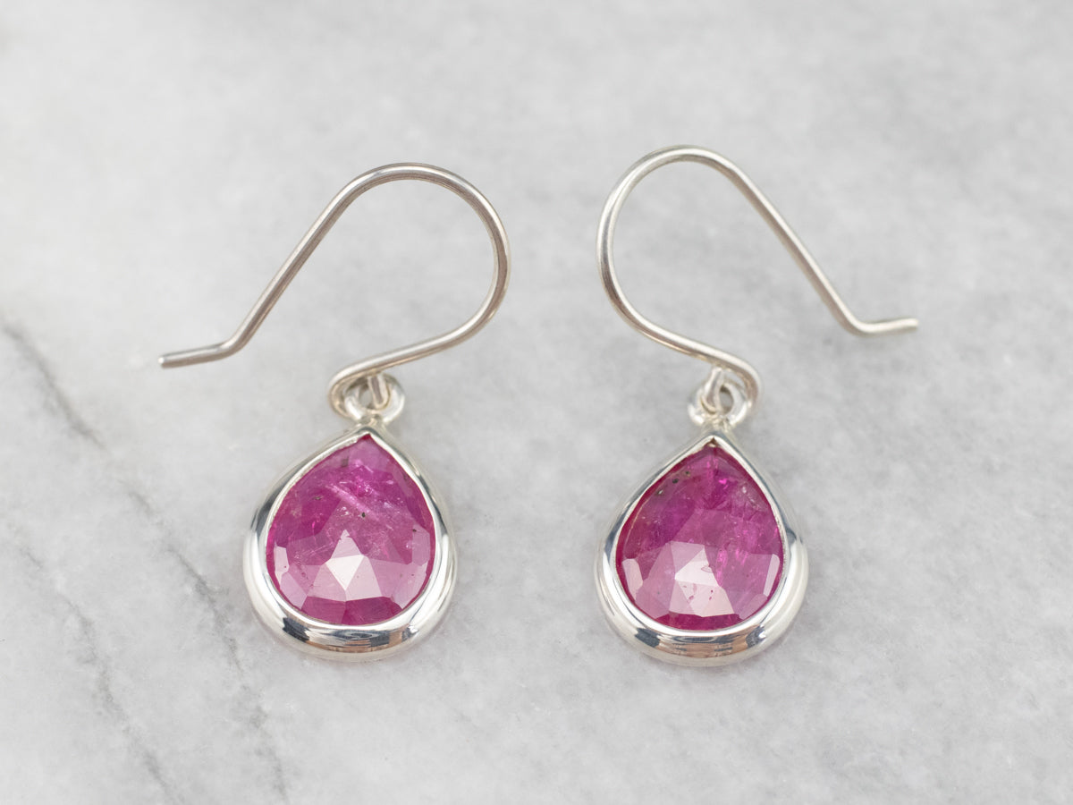 Sterling Silver Ruby Crystal Drop Earrings