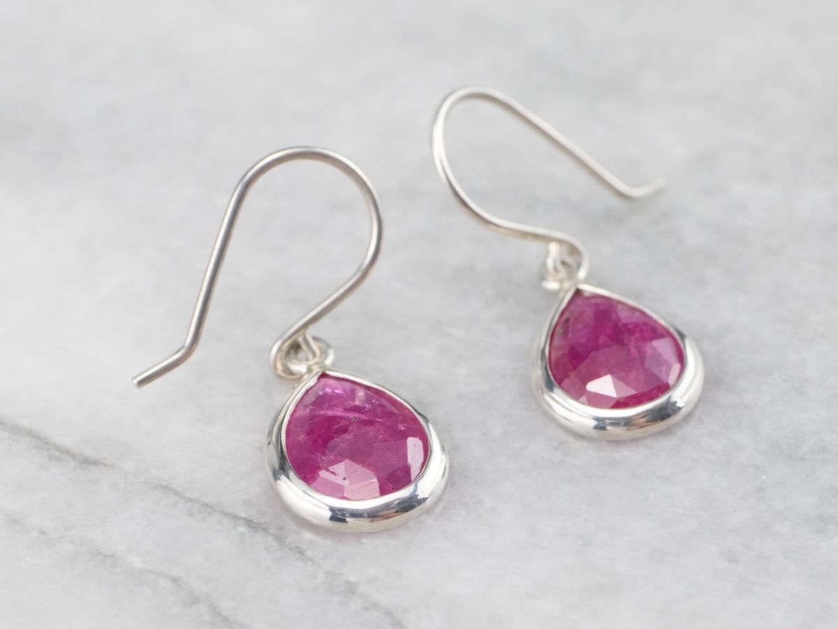 Sterling Silver Ruby Crystal Drop Earrings