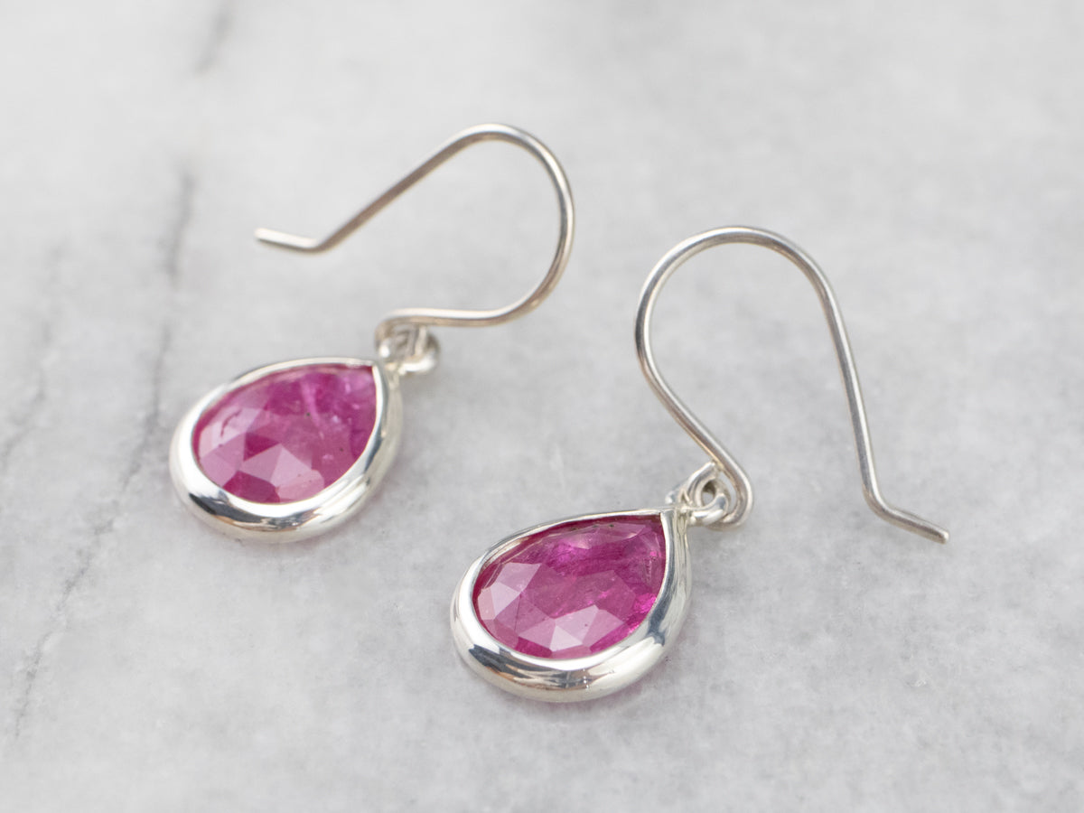Sterling Silver Ruby Crystal Drop Earrings
