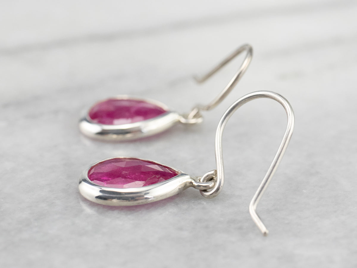 Sterling Silver Ruby Crystal Drop Earrings