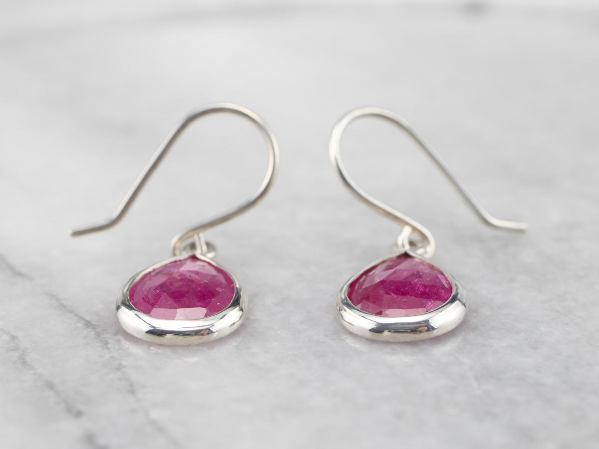 Sterling Silver Ruby Crystal Drop Earrings