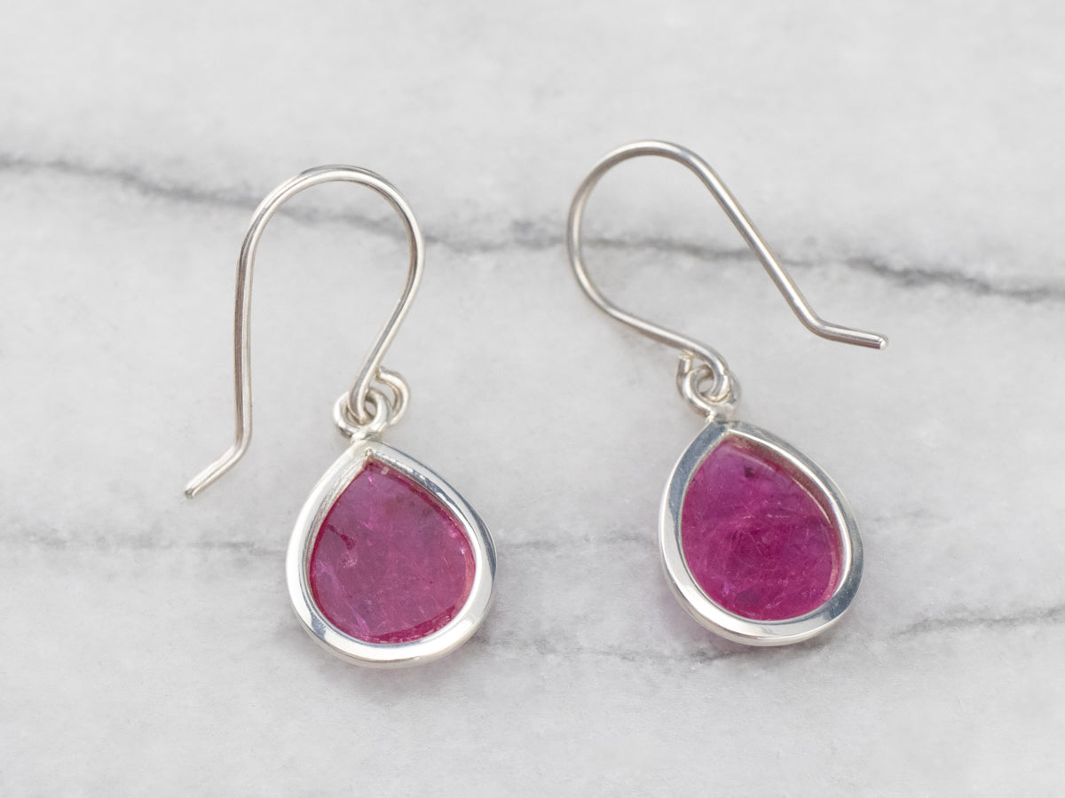Sterling Silver Ruby Crystal Drop Earrings