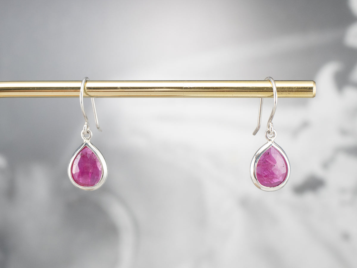 Sterling Silver Ruby Crystal Drop Earrings