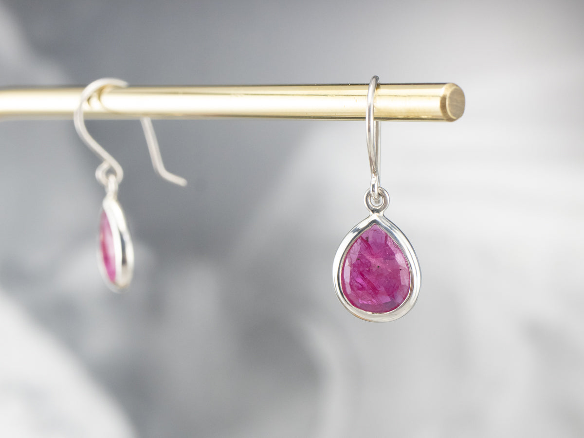 Sterling Silver Ruby Crystal Drop Earrings
