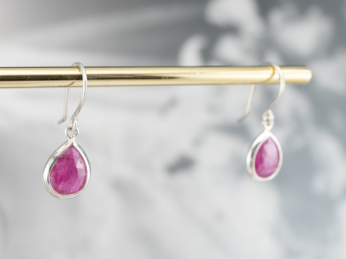 Sterling Silver Ruby Crystal Drop Earrings