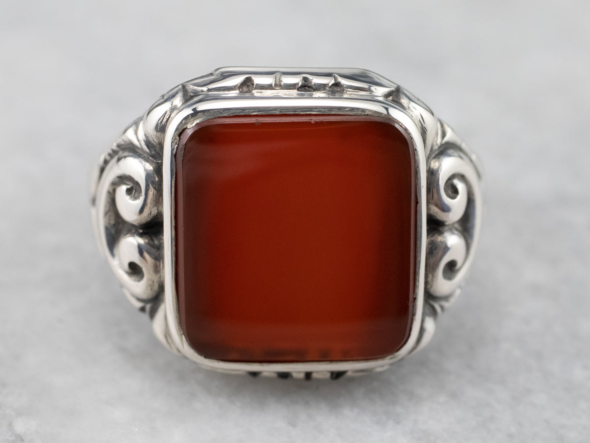 Unisex Sterling Silver Carnelian Statement Ring